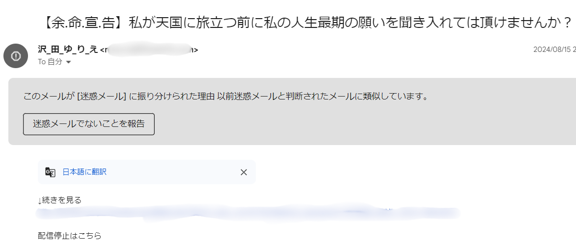 沢田ゆりえのHappinessから届いた迷惑メール