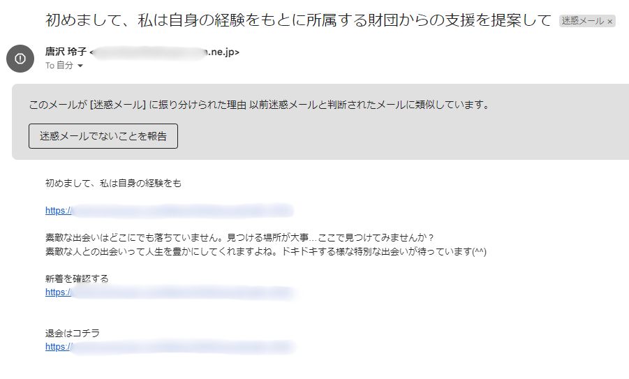 支援サイト ルアナから受け取った迷惑メール