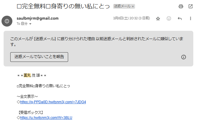 支援サイト メイクから届いた迷惑メール