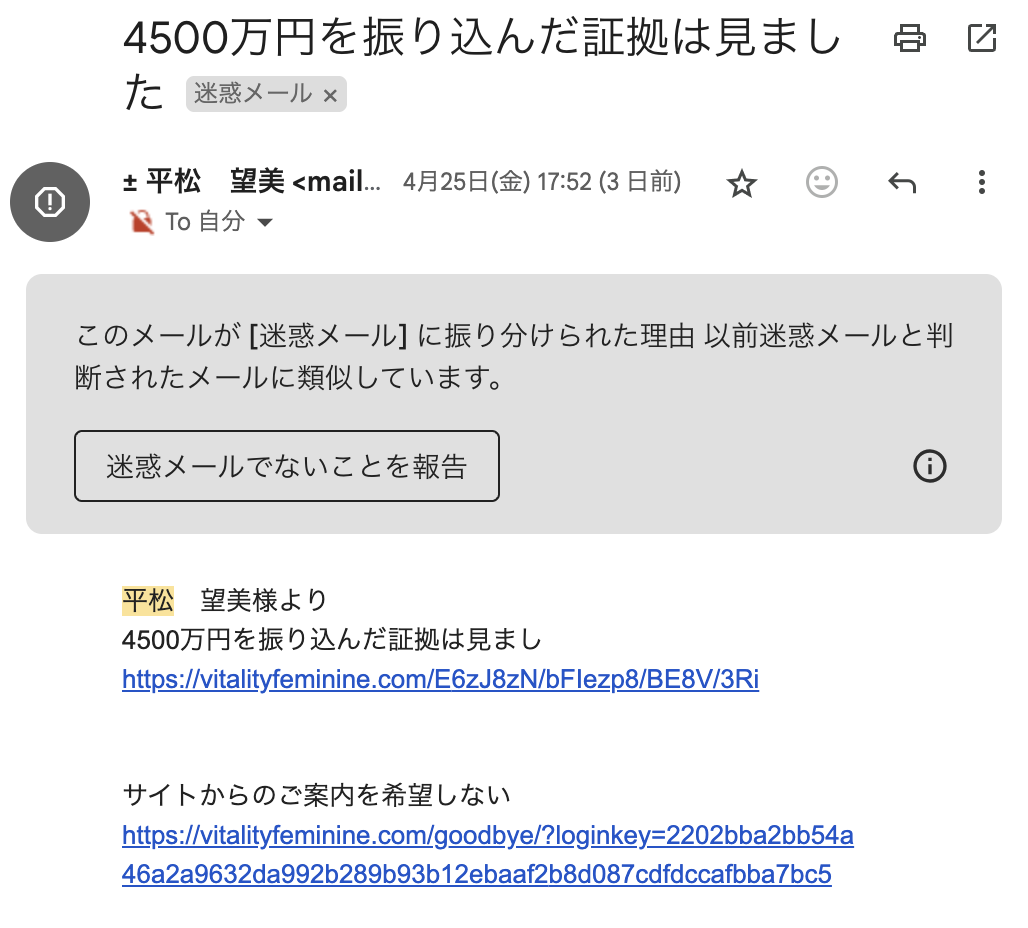 支援サイト リアンから届く迷惑メール